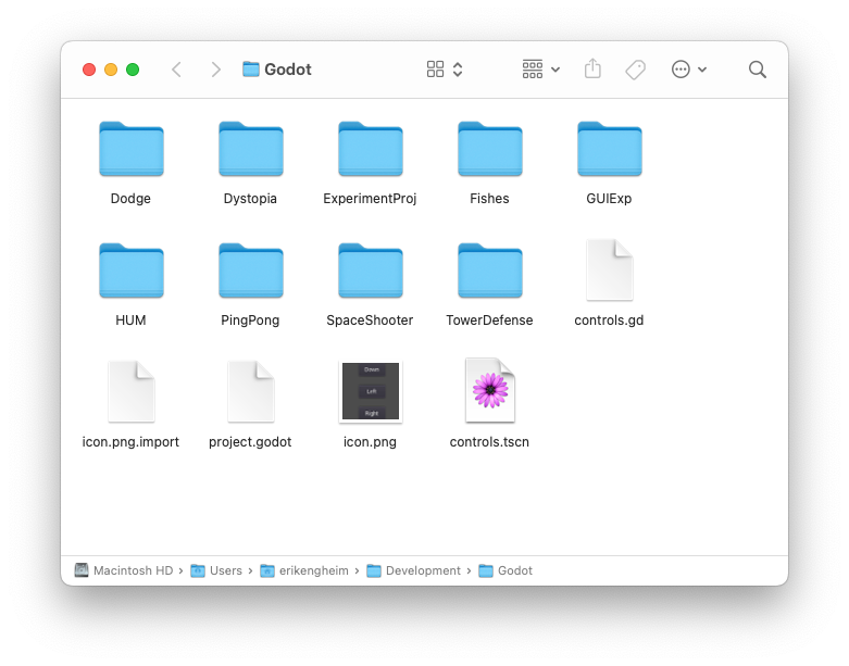 Finder file manager showing Godot directory